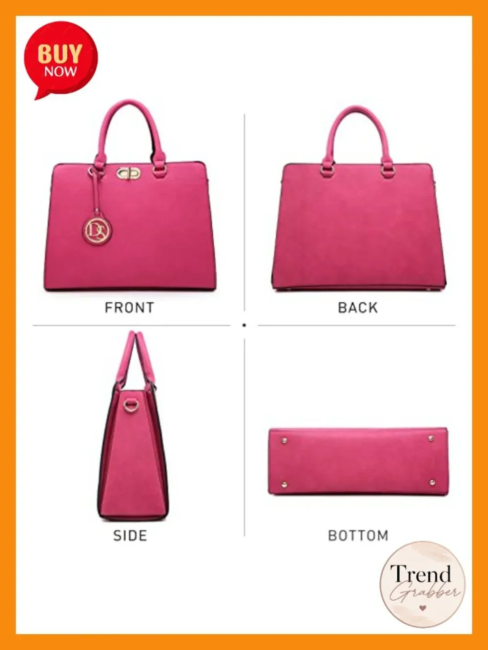 Vegan Leather Satchel Tote with Matching Clutch, Gold Hardware, Top Handle